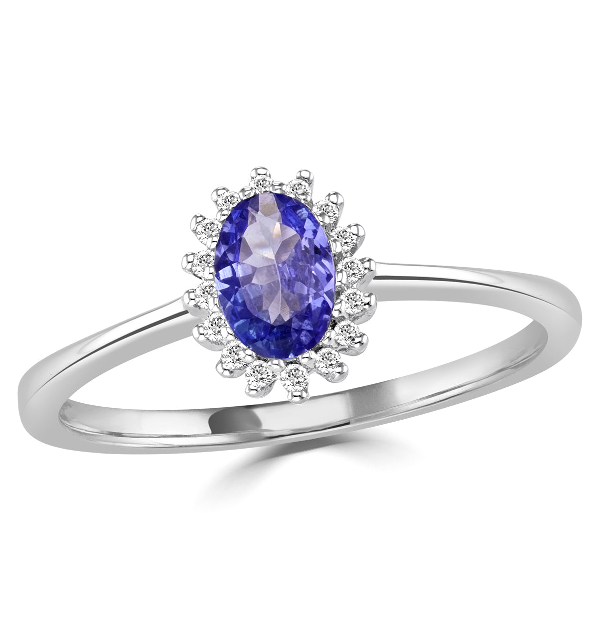 Tanzanite 6 x 4mm And Diamond 9K White Gold Ring